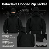 2026 Unisexe Veste à capuche zippée noire style cagoule, coupe ample streetwear, 100% Coton French Terry, Écologique