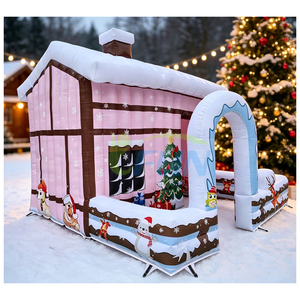 Tente gonflable commerciale <span class=keywords><strong>rose</strong></span> en forme de maison de Noël, Grotte du Père Noël avec château rebondissant pour la décoration extérieure des fêtes - Product Image 3