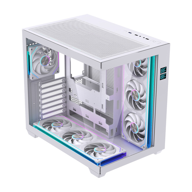 Used MQ ATX Mid Tower Sea View PC Case Temperature Display Screen 360 Tempered Glass Side Panel USB3.0 Ports Gaming Computer