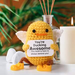 Pato positivo de patas largas de punto hecho a mano con alas, apoyo emocional, pato Ángel, Animal de ganchillo para regalo de cumpleaños inspirador - Product Image 4