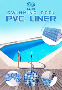 แผ่นรองพื้นสระว่ายน้ำ PVC รูปทรงสี่เหลี่ยมผืนผ้า ลายกระเบื้องโมเสคสีน้ำเงิน ยี่ห้อ S.G.Tech กันน้ำ ทนทาน ติดตั้งง่าย ใช้คลุมสระว่ายน้ำกลางแจ้ง - Product Image 6