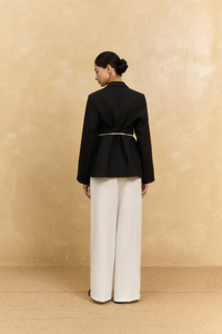 <b>2</b> <b>Piece</b> Long <b>Set</b> Solid Breathable Silk Office 78% Polyester 18% Rayon 4% Spandex Full Length Notched Collar Full Women's <b>Sets</b> - Product Image 5