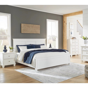 Trang Trại Phong Cách Bảng Điều Chỉnh Gỗ MDF Khung 5 Mảnh Vua Phòng Ngủ Thiết Lập Với Giường Gương Tủ Quần Áo Ngực Và 2 Đầu Giường - Product Image 1