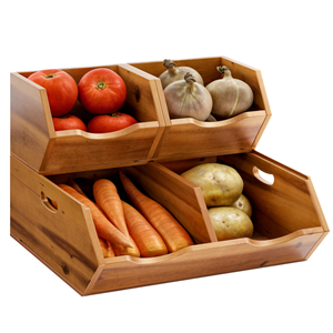 Contenedores Apilables <span class=keywords><strong>de</strong></span> <span class=keywords><strong>Madera</strong></span> Natural para Almacenamiento <span class=keywords><strong>de</strong></span> Verduras, Organizador <span class=keywords><strong>de</strong></span> Frutas con Múltiples Compartimentos, Caja <span class=keywords><strong>de</strong></span> <span class=keywords><strong>Madera</strong></span> para Cocina y Despensa - Product Image 1