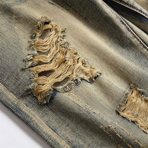 Jeans en denim de haute qualité pour hommes, style Y2K, déchirés, coupe baggy, taille mi-haute, en coton, personnalisables, vente en gros - Product Image 4