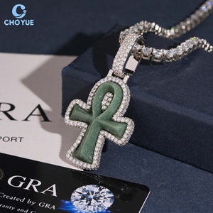 925 <b>Silver</b> Cross Pendant White Moissanite Rhodium Plated Jade Pendant Religious <b>Charm</b> GRA Certified Unisex Jewelry - Product Image 3