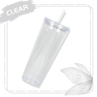 24oz Dubbelwandige Transparante Herbruikbare Bekers BPA-Vrij Glazen Tumblers met Deksel en Rietje Drinkglas