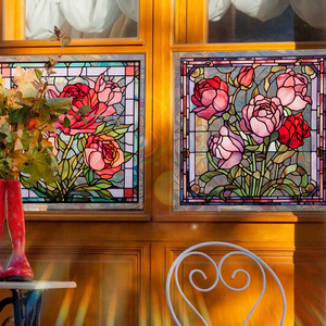 ملصق حائط جديد صديق للبيئة من طوب الورد إلكتروستاتيكي ملون لاصق لتزيين النوافذ الزجاجية المرئية - Product Image 3