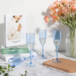 Unbreakable Acrylic Champagne Flutes Light Blue Tinted Plastic Wine <b>Glasses</b> Reusable Toasting Cups for Beach Wedding 16 Pack - Product Image 4
