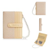 Dompet Wanita Premium Tali Mutiara dengan Ritsleting, Tempat Kartu Pendek, Tas Clutch Merah PU, Dompet Kecil