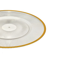Assiette plate à rayures, assiette décorative, assiette en plastique transparent, assiette à bord doré, PS/PET