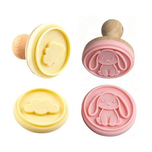 Jolies tampons à biscuits en silicone avec manche en bois, motif lapin et nuage, pour la pâtisserie, lot de 4 - Product Image 1