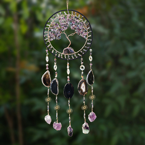 Attrape-rêves en agate et améthyste, pierre précieuse en cristal, décoration murale écologique en bois naturel pour la chambre et le jardin - Product Image 5