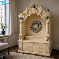 Mandir de prière en marbre naturel pour la maison, autel hindou personnalisé avec symbole Om, sculpture de paon, armoire de rangement pour salle de prière