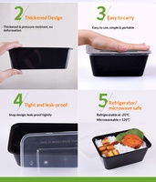 Conteneur alimentaire rectangulaire jetable en plastique PP noir de 1000 ml (34 oz) – Boîte repas individuelle pour plats à emporter, disponible en plusieurs tailles