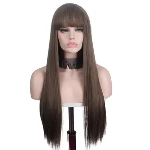 Wig wanita sintetis lurus panjang pabrik ANXIN stok tersedia untuk Fashion