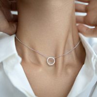 Kalung Wanita Perak Sterling 925 Liontin Geometris Berlapis Rhodium Rantai Melingkar Salib Hadiah Mewah Ringan