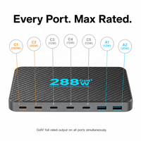 Chargeur GaN 288W 8 ports, station de charge USB C ultra-fine, PD 100W, hub de charge PPS, câble rétractable pour bureau