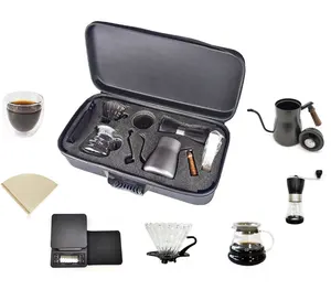 Portable Travel Coffee Tea Gift Set With Kettle Grinder Travel Mug Filter Dripper Scale Timer Outdoor Coffee Maker
