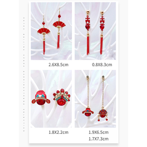 Originale in metallo retrò Peking <span class=keywords><strong>Opera</strong></span> CNY Chili lanterna orecchini da <span class=keywords><strong>donna</strong></span> stile tradizionale con tecnica smaltata - Product Image 4