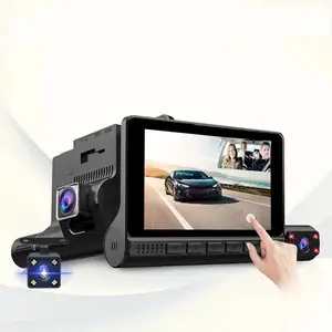 4 इंच टच स्क्रीन कार वीडियो रिकॉर्डर डैश कैम ब्लैक बॉक्स आईपीएस 1080P HD कार दर्पण रिकॉर्डर DVR 3 लेंस पानी का छींटा कैमरा कारों Camcorder