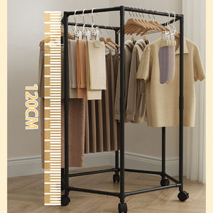 lothing Organizer Rack with Double Tier Stainless Steel Frame Movable Wheels Hooks & Shelves for Bedroom Laundry Balcony - Product Image 4