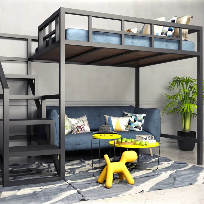 2in1 Modern küçük daire küçük ev mobilya yetişkinler için çift katlı Metal ranza