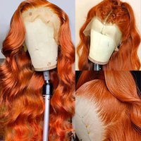 Wig Rambut Asli HD Lace Front 34 36 Inch Warna Oranye Ginger, Wig Frontal Body Wave 13x4, Wig Rambut Asli Berwarna Pre Plucked untuk Wanita