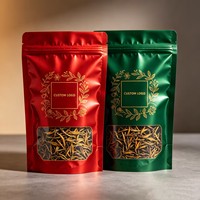 Sachet Doypack Personnalisé Prêt à l'Expédition avec Logo, en Feuille Métallisée, Fermeture Éclair et Fenêtre Transparente pour Thé Séché – Emballage de Thé en Gros
