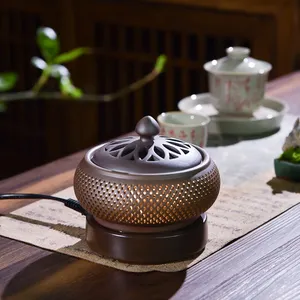 Electric Incense Burner with Timer Ceramic Censer Frankincense Resin Burner, Bakhoor Burner Educes Iigniting Essential Oil Lamp