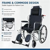 Fauteuil roulant inclinable pour le transport de patients avec siège toilette, cadre en alliage d'aluminium pour les soins hospitaliers et les soins aux patients