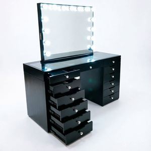 Coiffeuse de luxe moderne <span class=keywords><strong>avec</strong></span> <span class=keywords><strong>miroir</strong></span> LED intégré, 13 tiroirs et <span class=keywords><strong>prise</strong></span> électrique pour chambre à coucher - Product Image 2