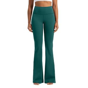 Pantalon de yoga uni GELI pour femme, taille élastique, nylon 66, taille haute, séchage rapide, jambe large, longueur intégrale, infroissable, évasé - Product Image 4