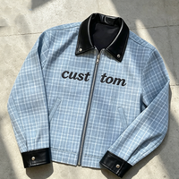 Veste à carreaux personnalisée de haute qualité, veste d'hiver en coton coupe-vent, col en PU, fermeture éclair, veste à carreaux courte pour homme