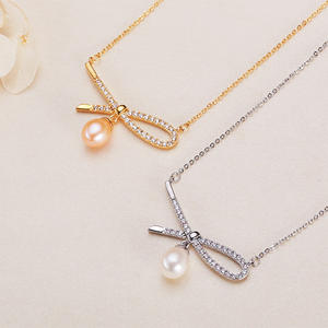 Collar de Cadena de Plata S925 al por Mayor de Zhuji con Perla de Agua Dulce Casi Redonda, el Mejor Regalo para Novia - Product Image 2