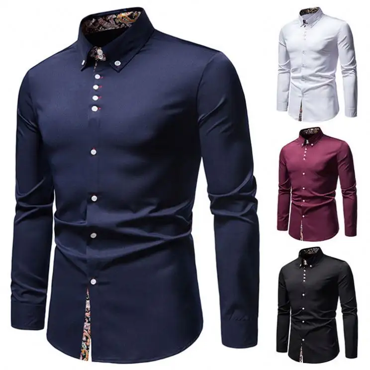 Slim Match Color Camisa Venta al por mayor de manga larga Camisa abotonada Hombres Oficina y ocio Solapa