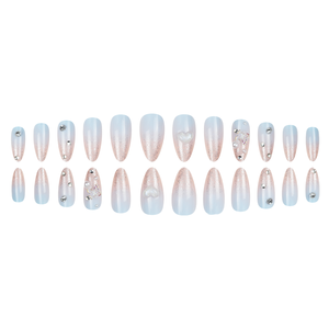 <span class=keywords><strong>Faux</strong></span> ongles à presser en amande, dégradé bleu rose, avec papillons, strass et perles, mignons et transparents, vente en gros, personnalisation disponible - Product Image 5