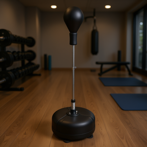 Saco de Boxeo de Velocidad Ajustable en Altura, Base Grande, Cuero Sintético Negro, Equipo de Entrenamiento para Adolescentes y Adultos - Product Image 2