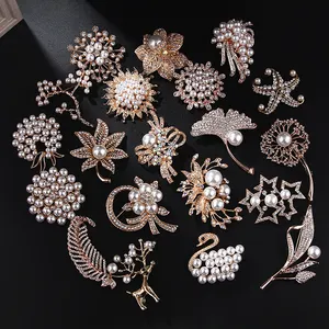 Venta al por mayor broche para traje de las mujeres-Broches de perlas de cristal para mujeres, broches personalizados de diseñador coreano, con solapa de seguridad, canal de joyería
