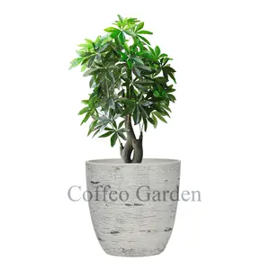 Coffco 8-inch Bark Effect Plastic Planter Vase Large Artificial Oak Bark Effect Garden Wall Flower Pots Floor Plant Flowers