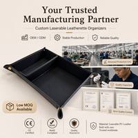 Plateau de rangement en cuir PU à deux compartiments gravé au laser pour clés et pièces de monnaie, personnalisable