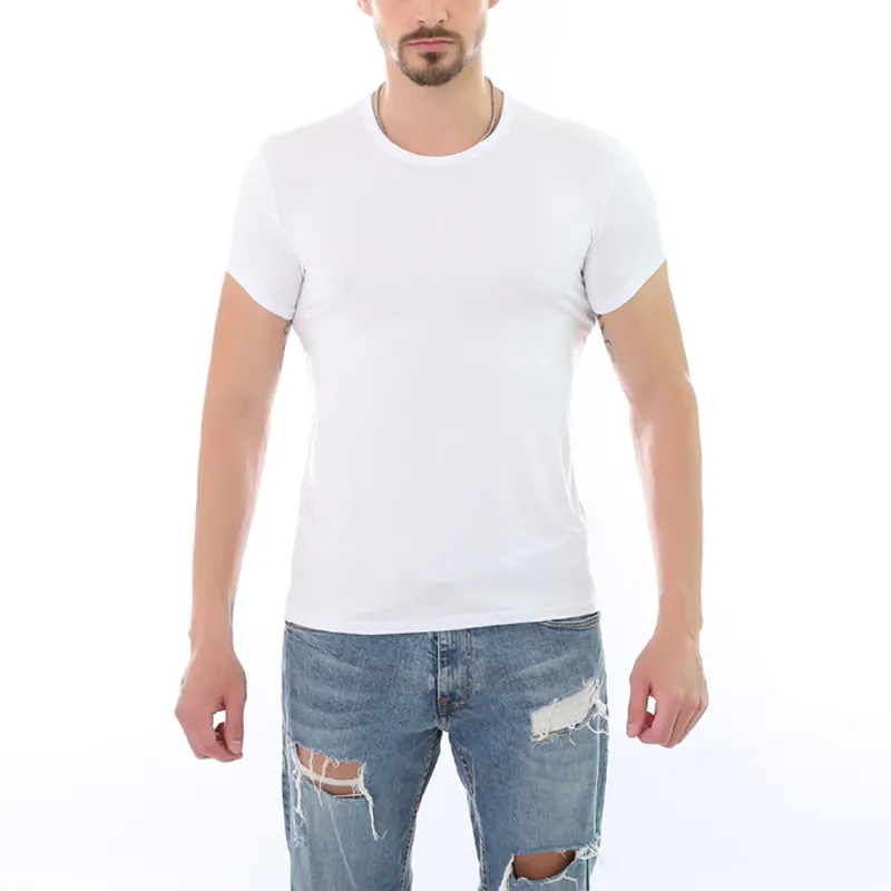 Yüksek kalite erkekler kas Slim Fit gömlek özel organik pamuk boş spor T Shirt