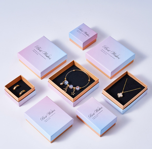 Boîtes à bijoux haut de gamme écologiques avec base et couvercle dégradés, fermeture magnétique, en carton rigide épais imprimé en couleur, avec inserts floqués noirs - Product Image 1