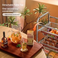 Chariot utilitaire en acier avec étagères en MDF, chariot de rangement roulant pour le bureau, la cuisine, la maison