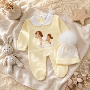 Tutina in cotone KAIYUE per neonati, lavorata a maglia, con ricamo a cavallo a dondolo, tutina intera con colletto Peter Pan e cappello - Product Image 5