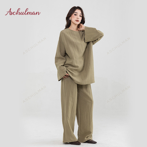 Aschulman Custom donna Muslim Top Pants 2 pz Set tessuto crêpe a figura intera donna modesto Top e pantaloni - Product Image 3