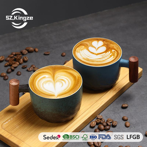 Kingze logotipo personalizado de alta calidad creativo mango de madera tazas de cerámica 70ml 150ml tazas de café expreso - Product Image 1