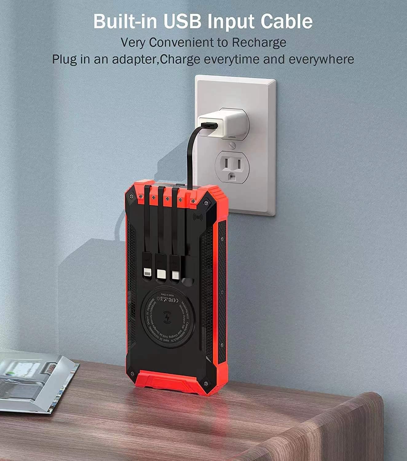 Cargador solar Banco de energía solar integrado de 4 cables Portátil para actividades al aire libre