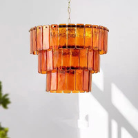Lustre en verre ambré vintage à plusieurs niveaux, luminaire suspendu en verre transparent pour salon, restaurant