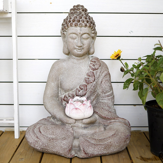 Meditating Buddha Statues with Lotus Lantern Solar Light for Garden Decoration,Outdoor Ornaments Cronus Zen